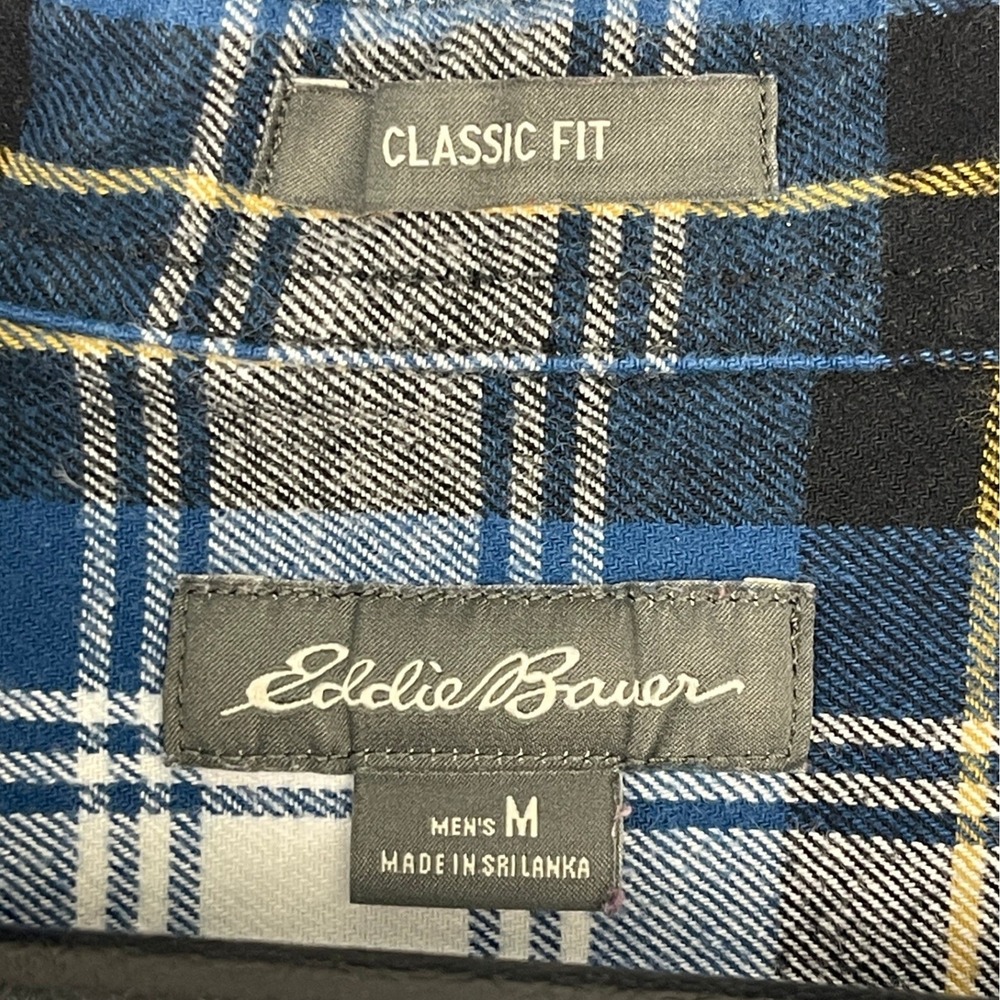 Eddie Bauer Field Flannel Shirt Mens M 100% Cotton Blue Plaid Button Down Soft - Picture 2 of 10